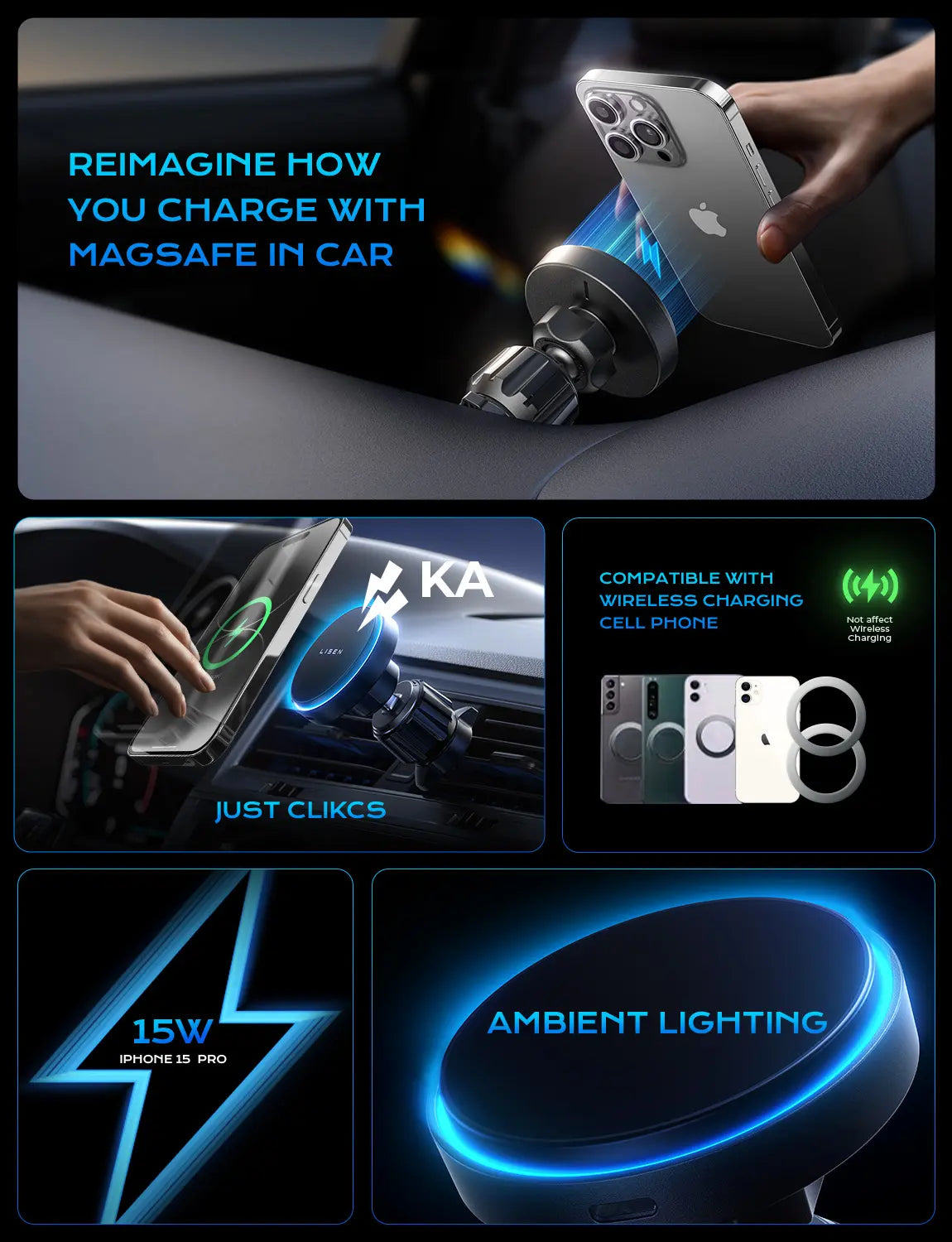 Support MagSafe LISEN – Charge Induction & Double Fixation Voiture